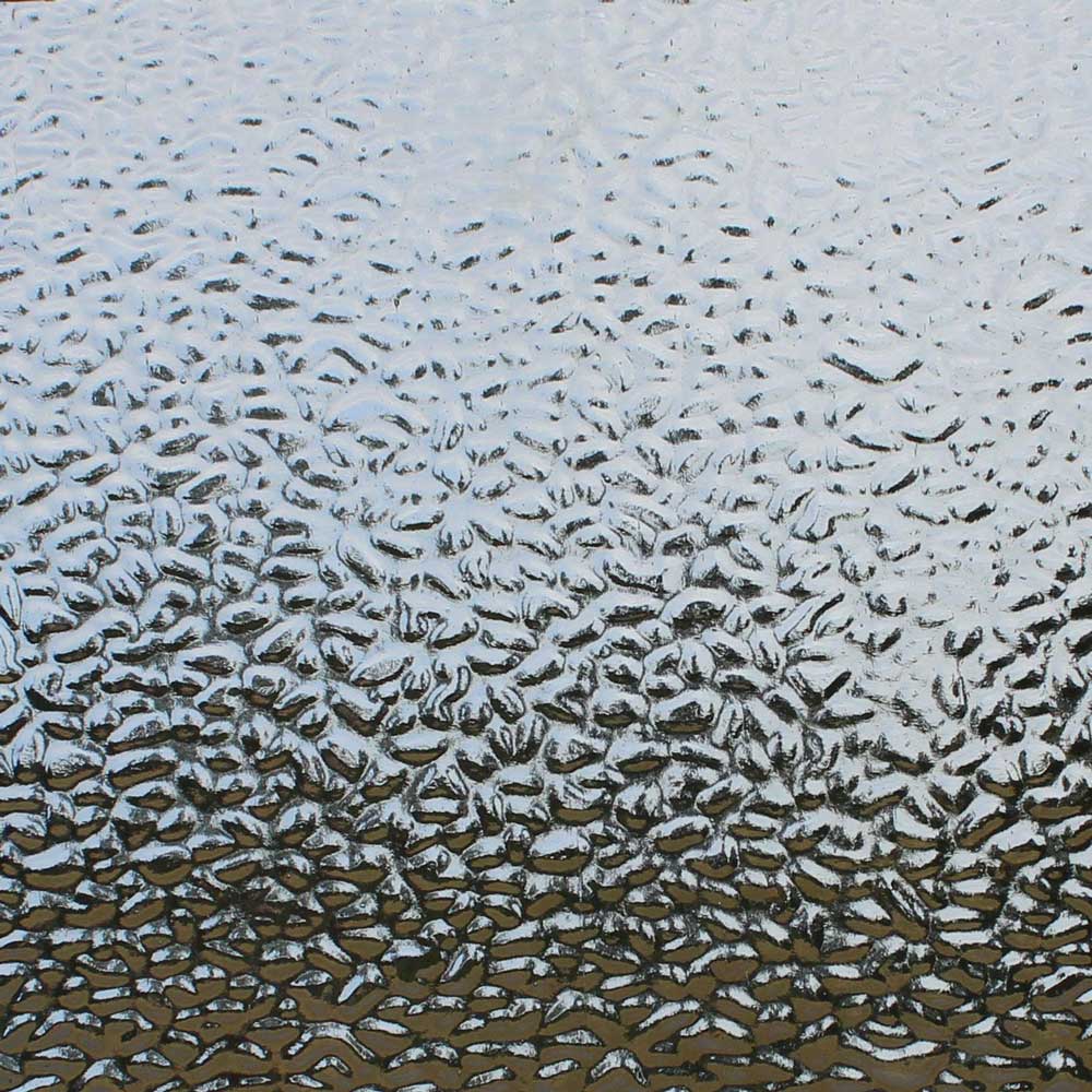 Textured clear glass with a wavy, hammered pattern, shown close-up.