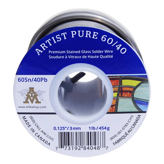 Spool of Artist Pure 60/40 stained glass solder wire on a white background